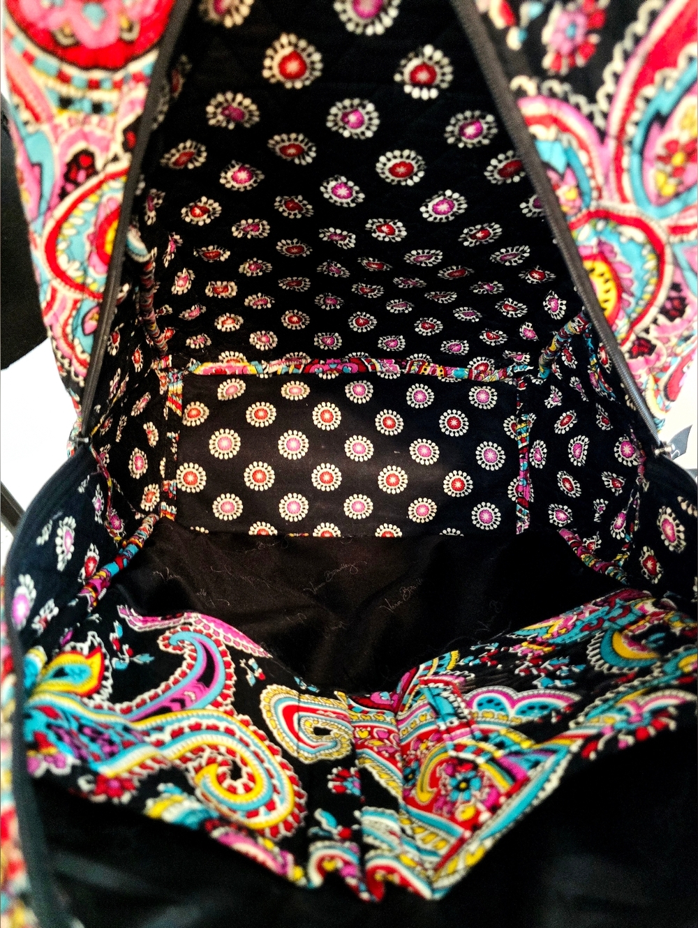 Vera Bradley Paisley Backpack Black Pink Blue Travel School Bag Quilted Cotton - Picture 14 of 14